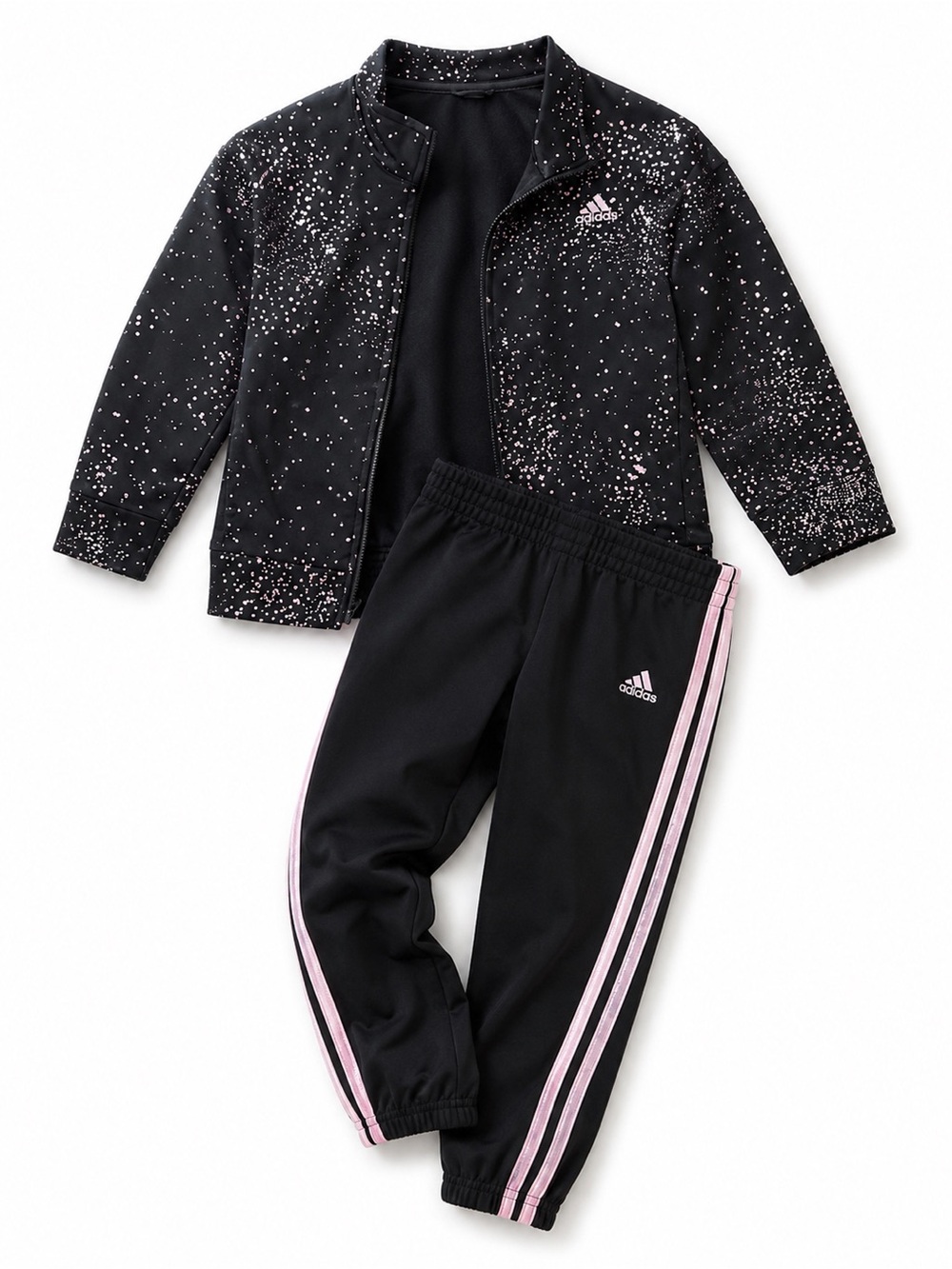 adidas Black & Pink Girls' Speckle Track Jacket and Pants